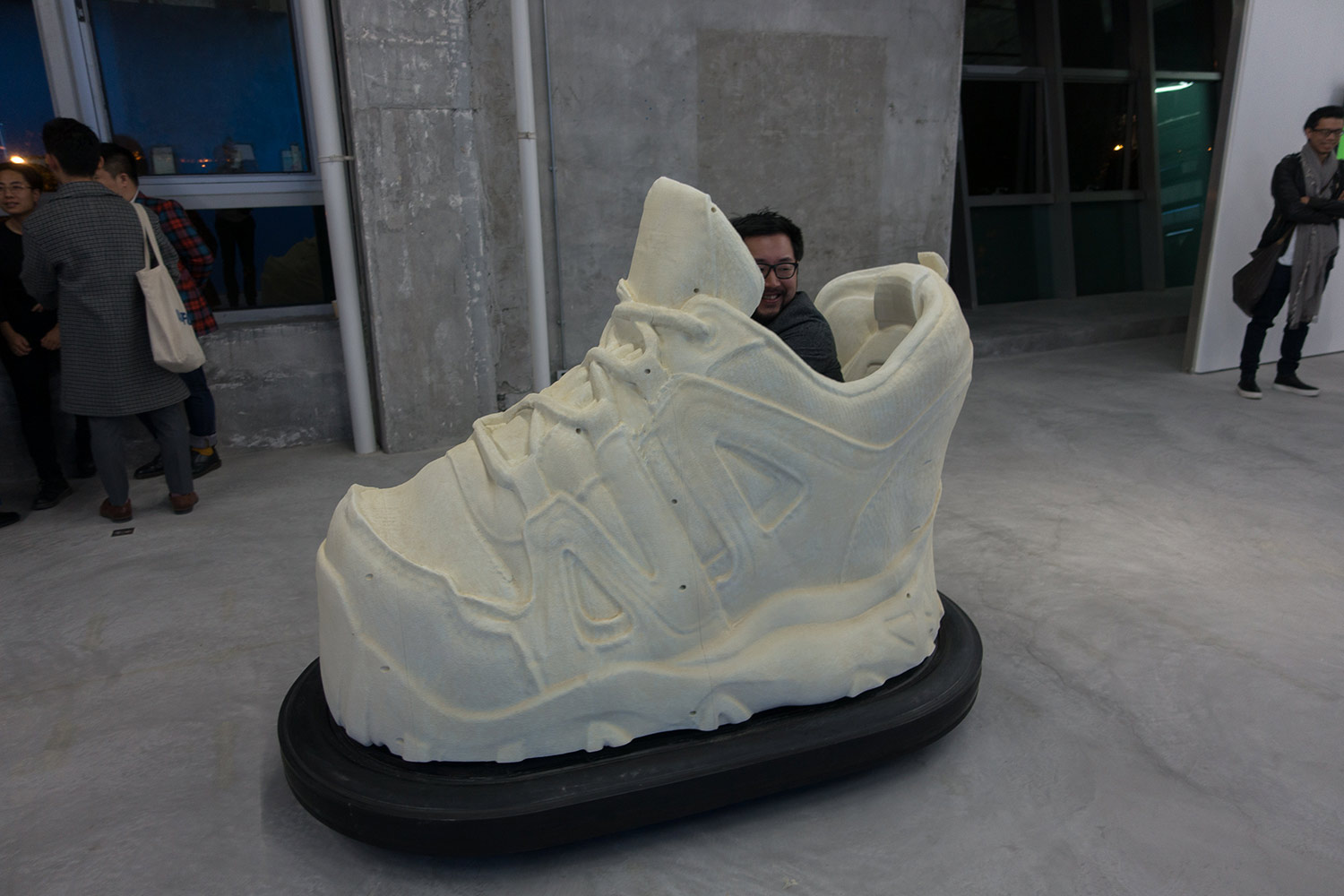 3D printed shoe and bumper car being ridden