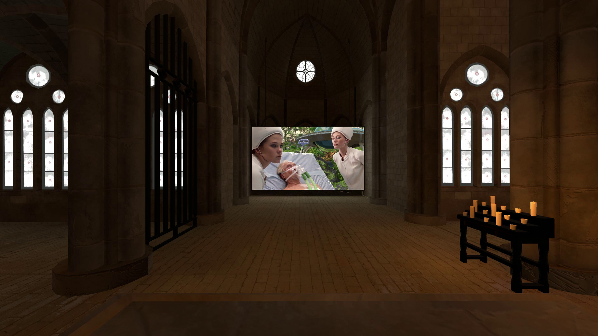 Screenshot from Sedition VR gothic cathedral environment